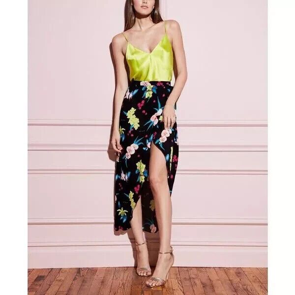 Fleur Du Mal Wrap Skirt Silk Black Orchid Floral Resort Size Large Womens